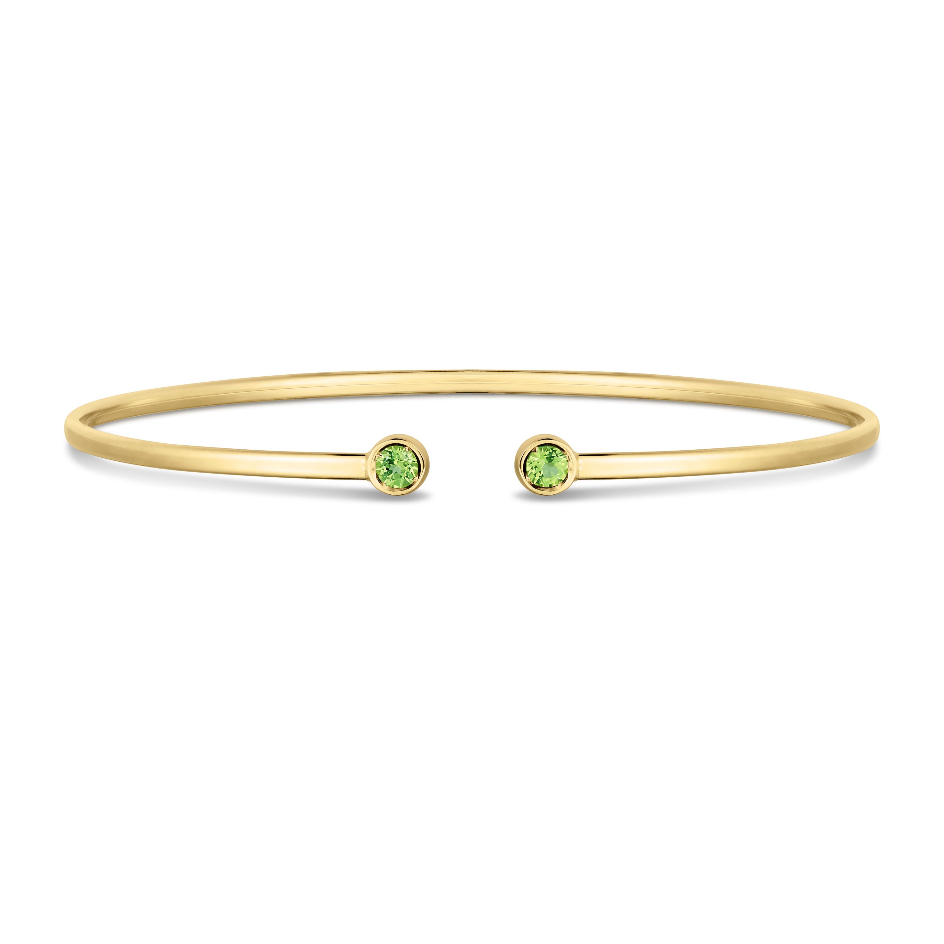 14K Yellow Gold  Cuff Bangle With Round Peridot
