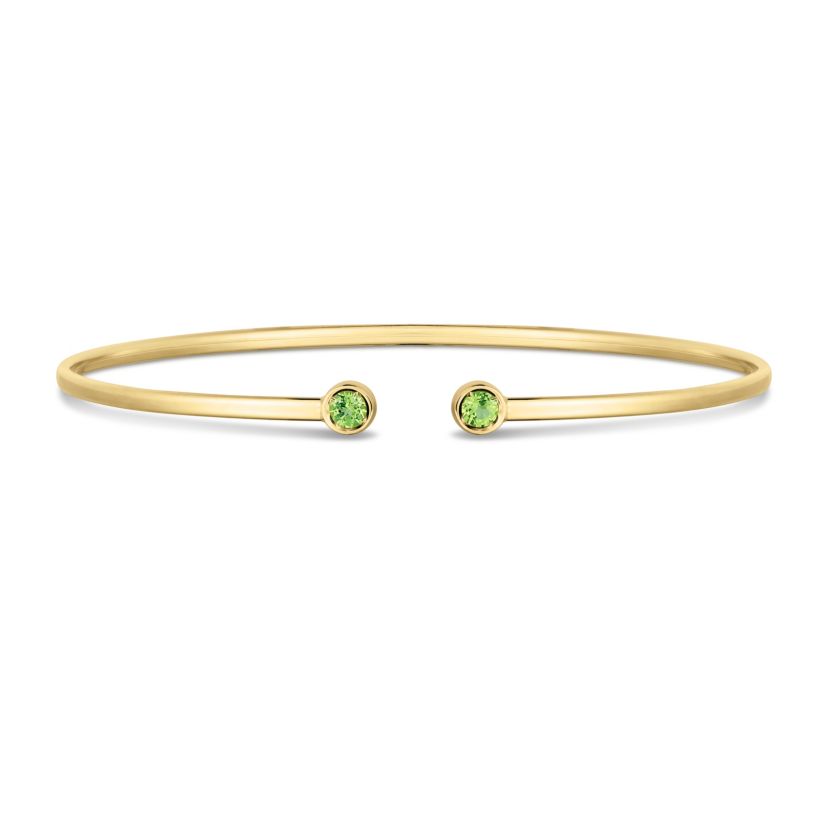 14K Yellow Gold  Cuff Bangle With Round Peridot