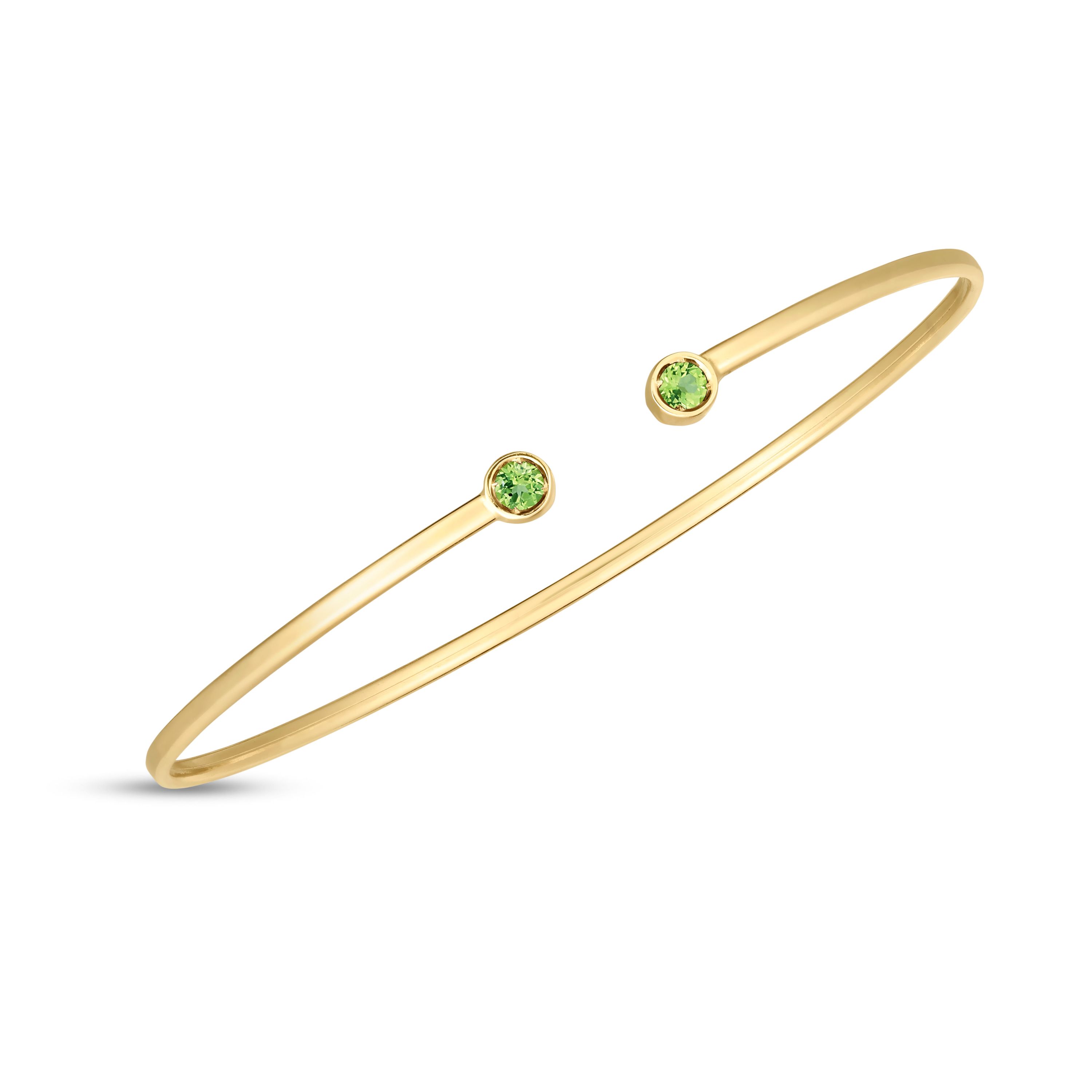 14K Yellow Gold  Cuff Bangle With Round Peridot