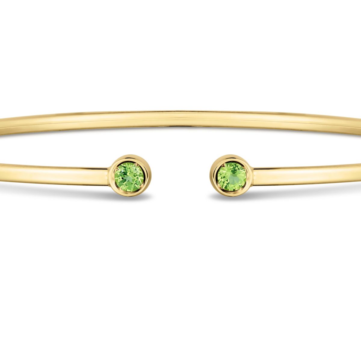 14K Yellow Gold  Cuff Bangle With Round Peridot