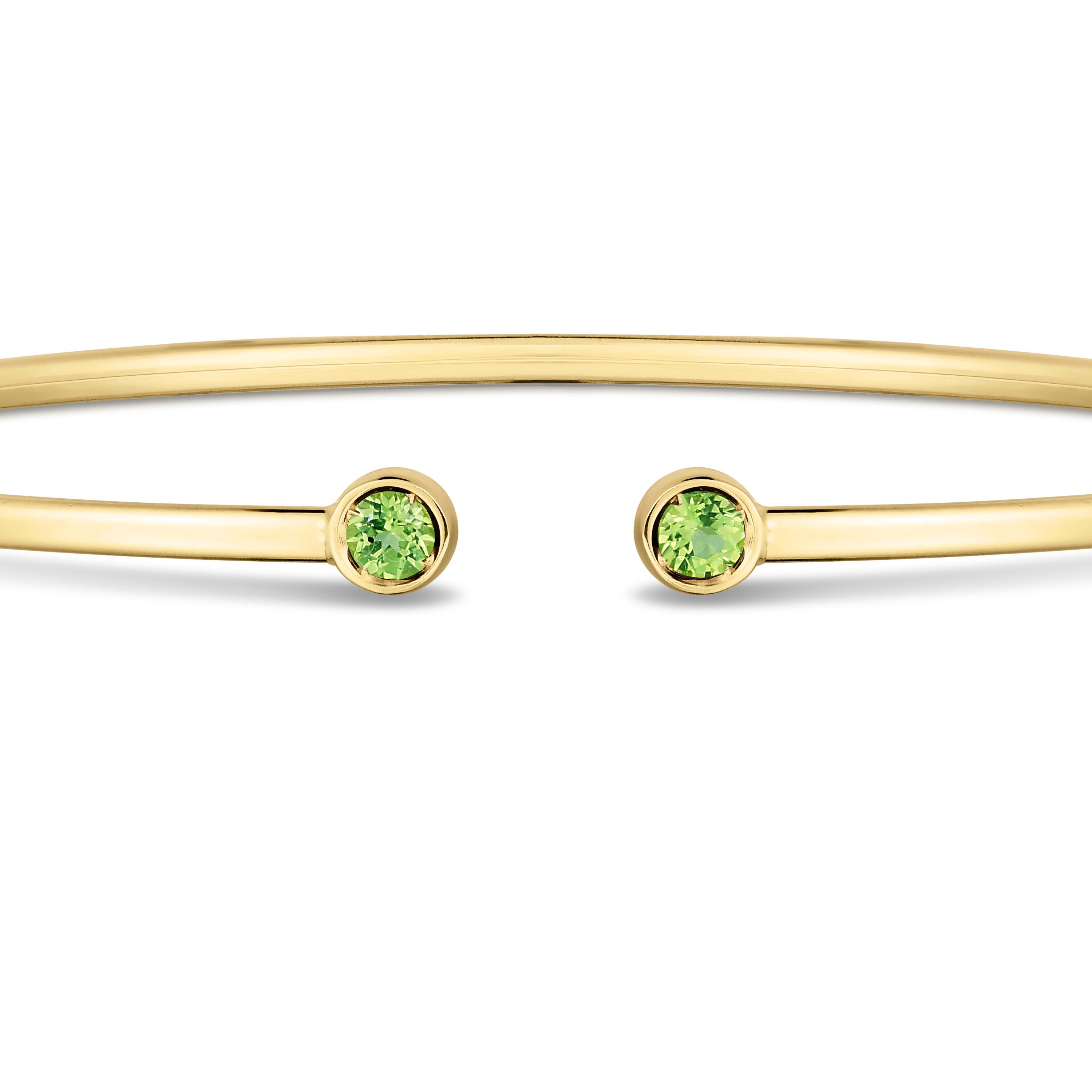 14K Yellow Gold  Cuff Bangle With Round Peridot