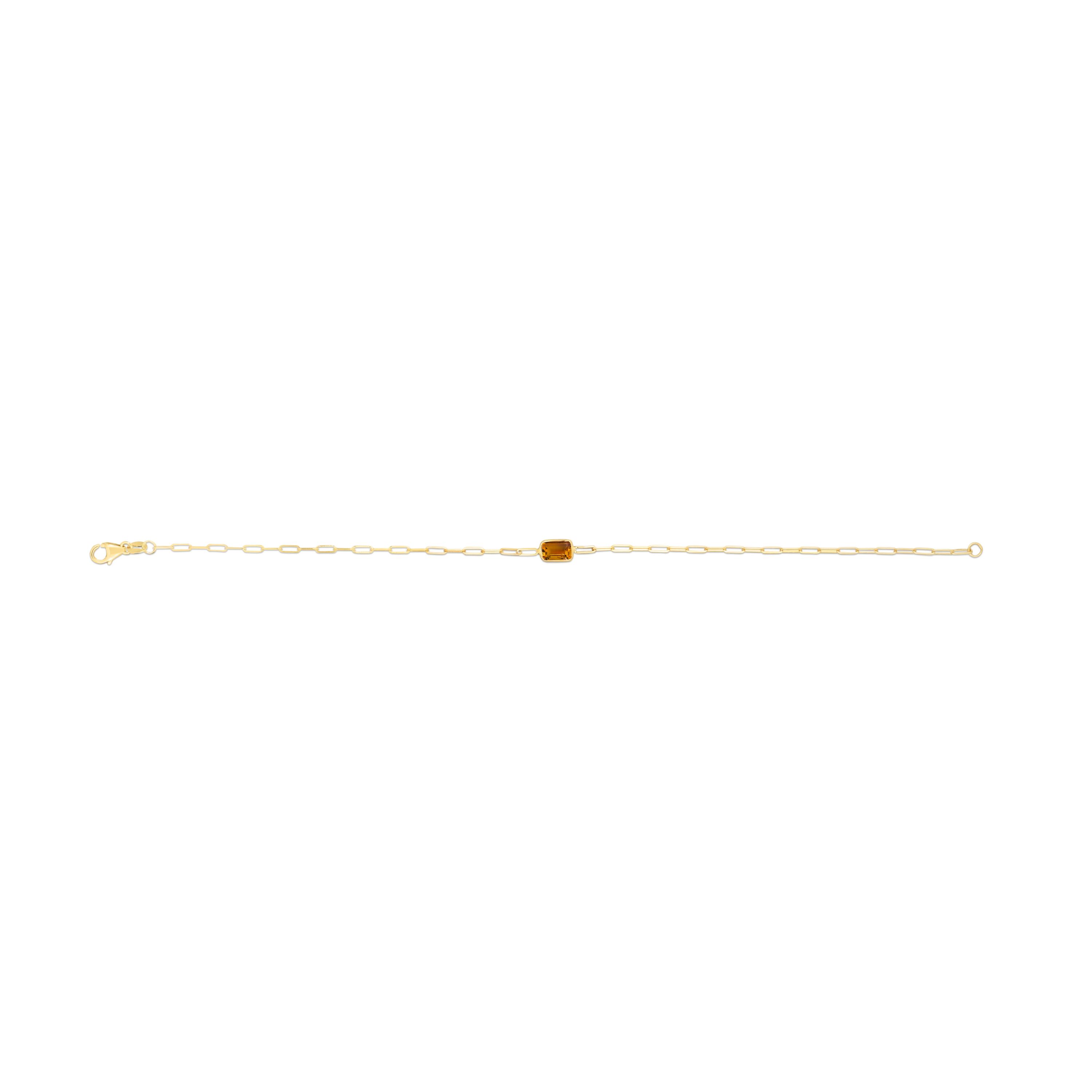 14K Yellow Gold  Paperclip Bracelet With Baguette Citrine