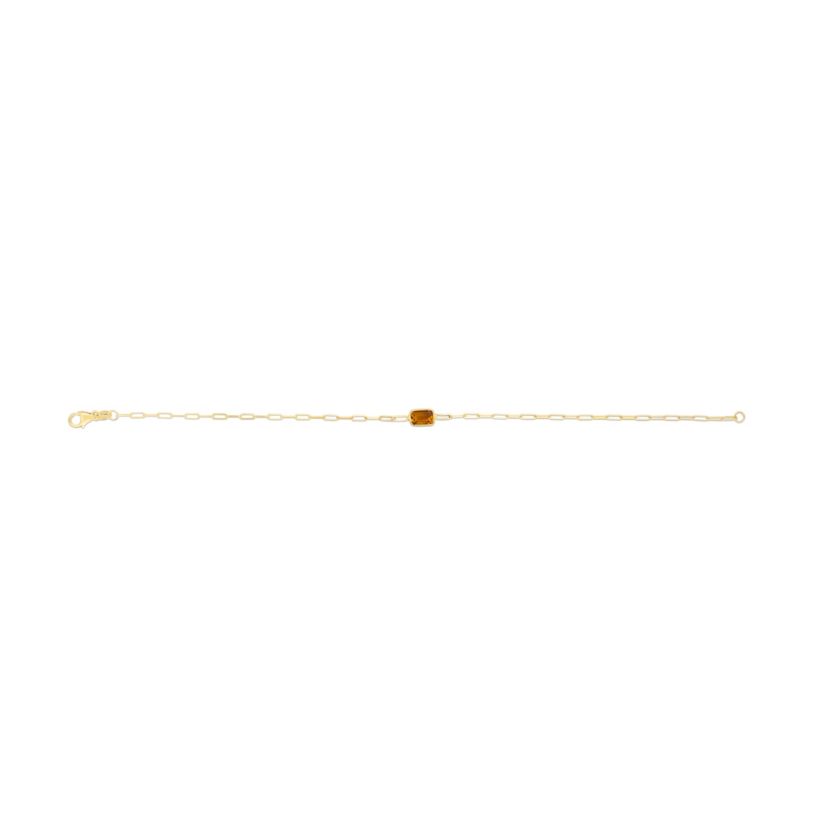 14K Yellow Gold  Paperclip Bracelet With Baguette Citrine