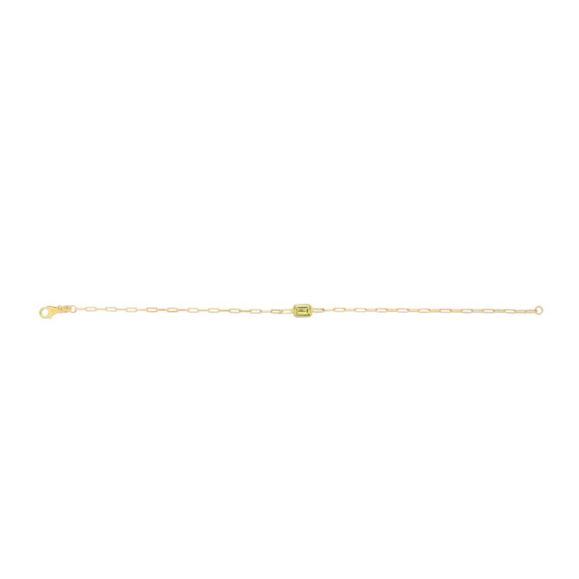 14K Yellow Gold  Paperclip Bracelet With Baguette Peridot