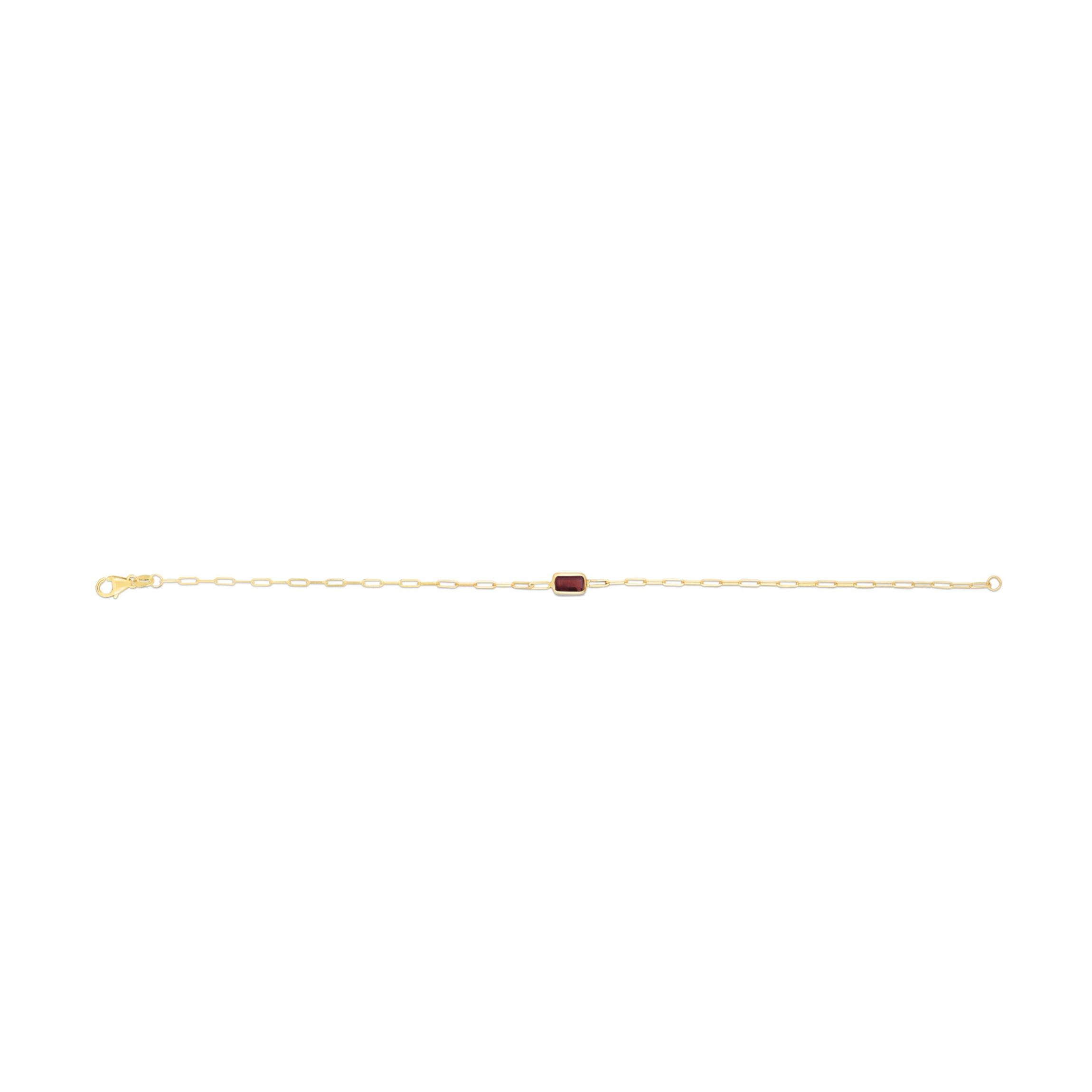 14K Yellow Gold  Paperclip Bracelet With Baguette Garnet