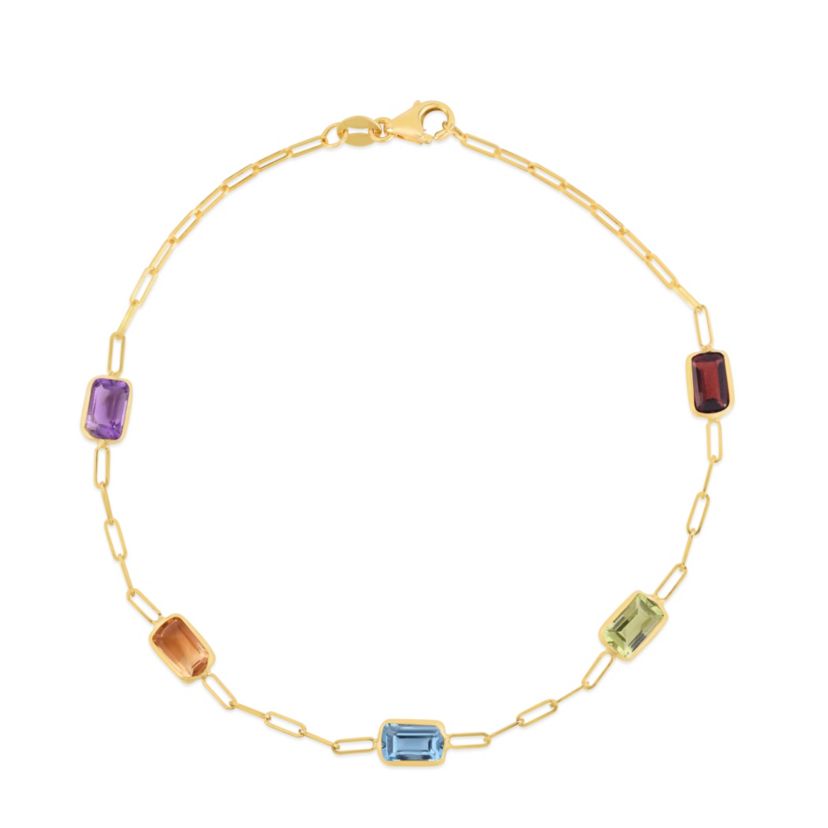 14K Yellow Gold  Paperclip Bracelet With Multiple Stones