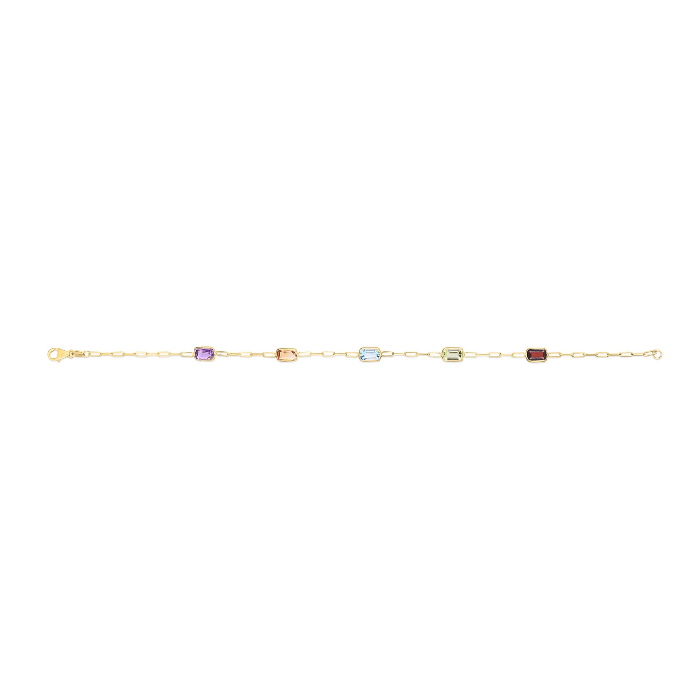 14K Yellow Gold  Paperclip Bracelet With Multiple Stones