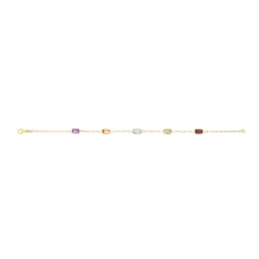 14K Yellow Gold  Paperclip Bracelet With Multiple Stones