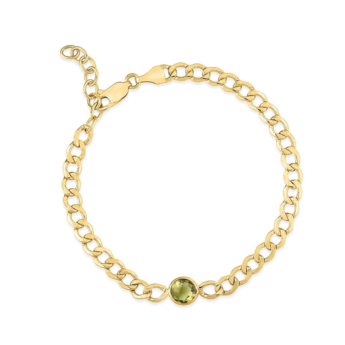14K Yellow Gold  Curb Bracelet With Round Peridot