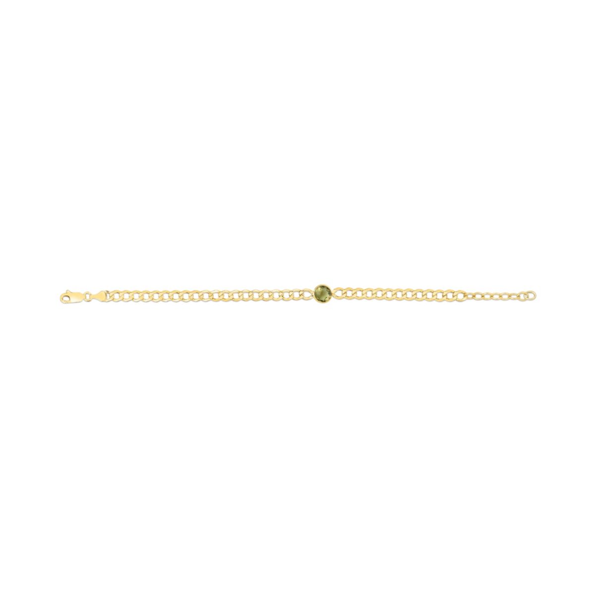 14K Yellow Gold  Curb Bracelet With Round Peridot
