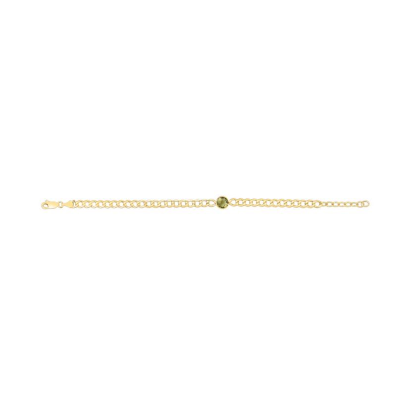 14K Yellow Gold  Curb Bracelet With Round Peridot