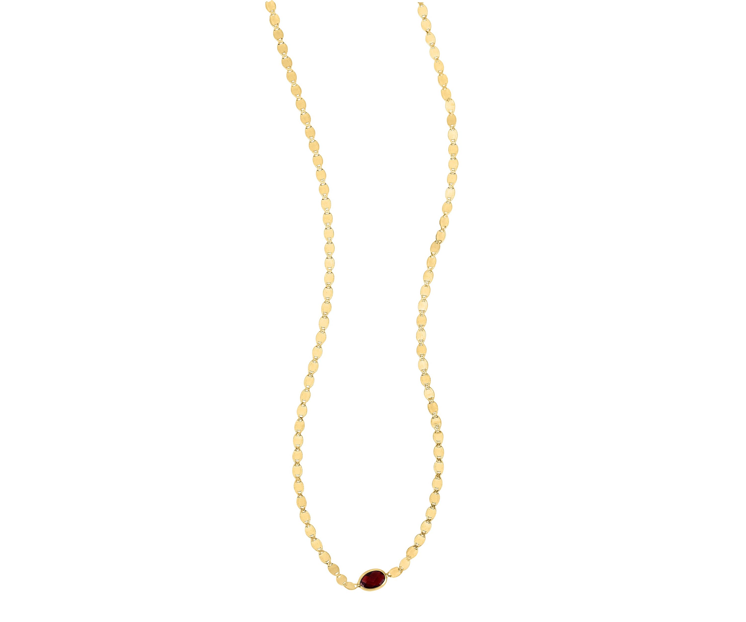 14Ky Mirror Necklace With Oval Garnet