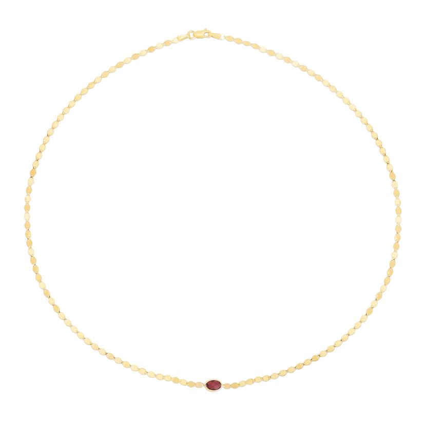 14Ky Mirror Necklace With Oval Garnet