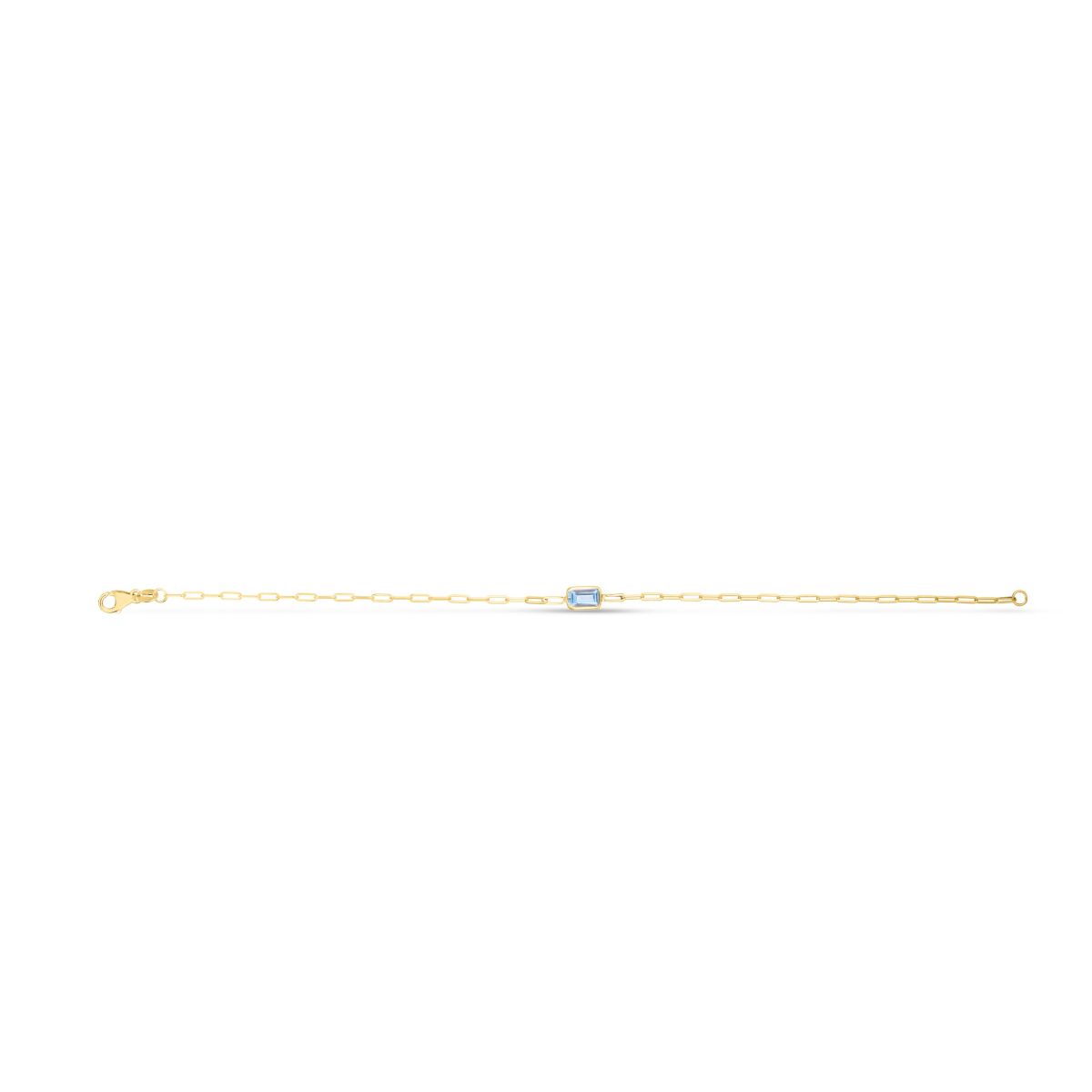 14K Yellow Gold  Paperclip Bracelet With Baguette Blue Topaz
