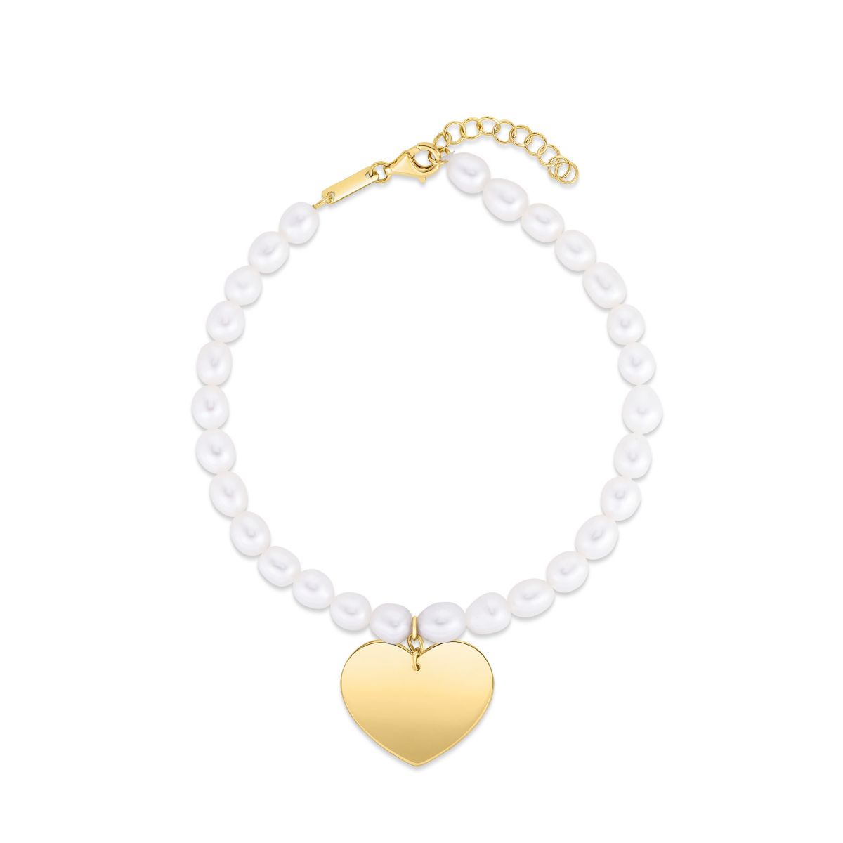 14K Yellow Gold  Pearl Bracelet With Heart