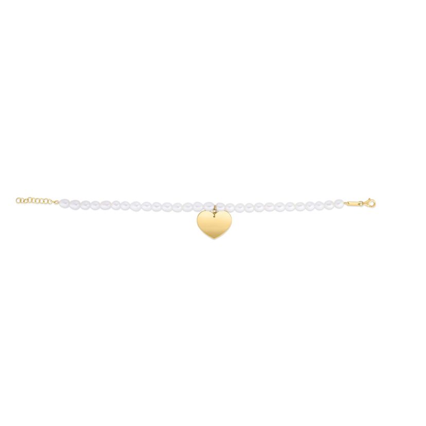 14K Yellow Gold  Pearl Bracelet With Heart