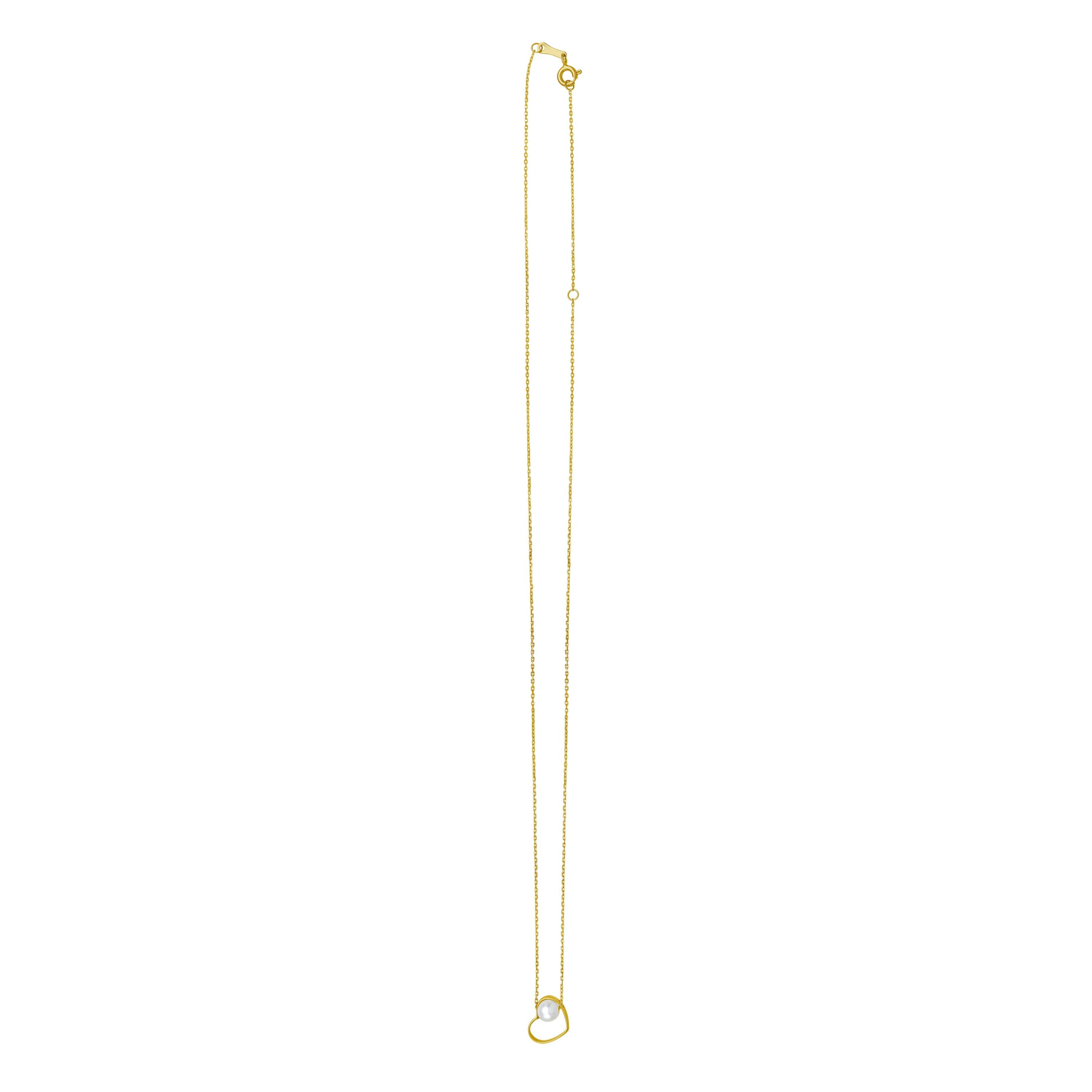 14K Pearl with Heart Necklace w/ Spring Clasp