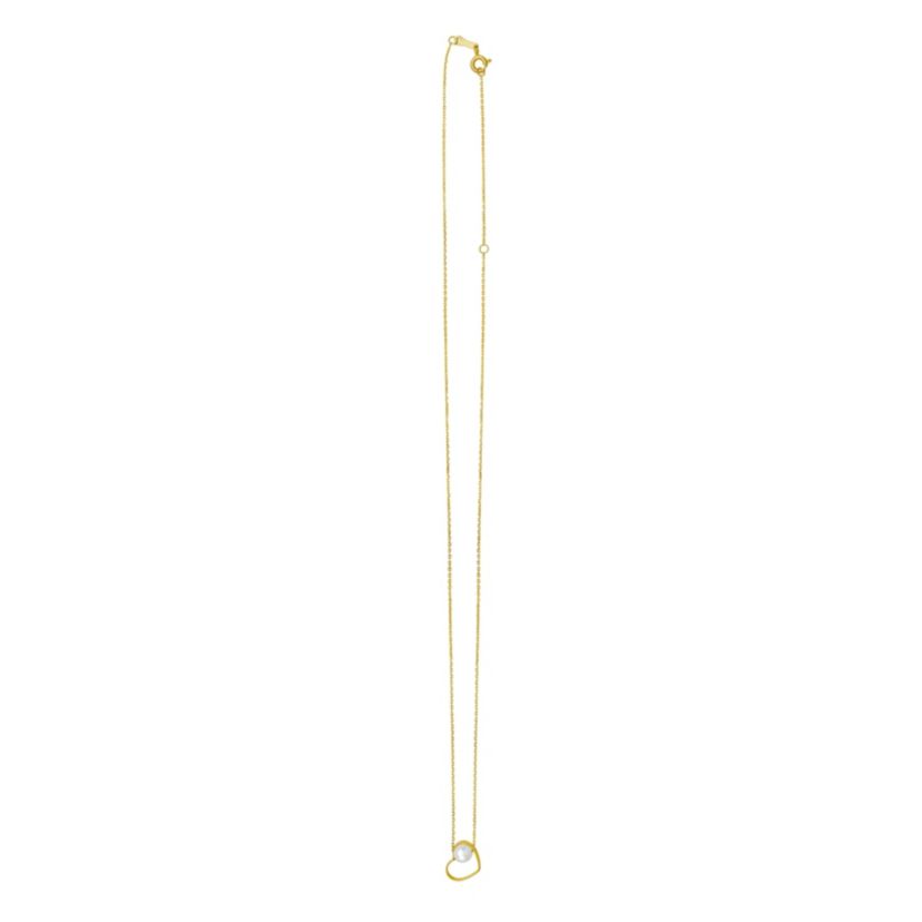 14K Pearl with Heart Necklace w/ Spring Clasp