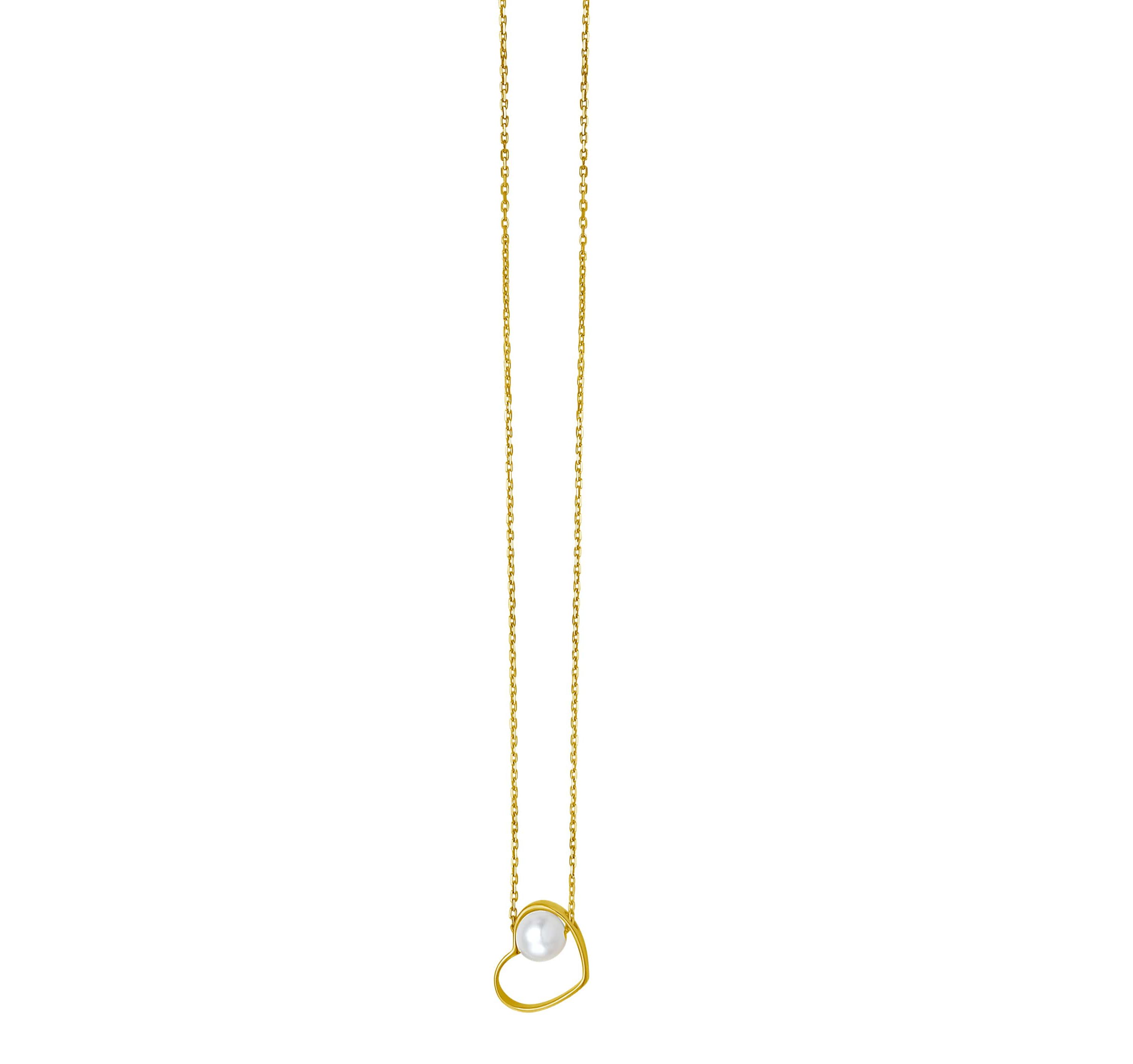14K Pearl with Heart Necklace w/ Spring Clasp