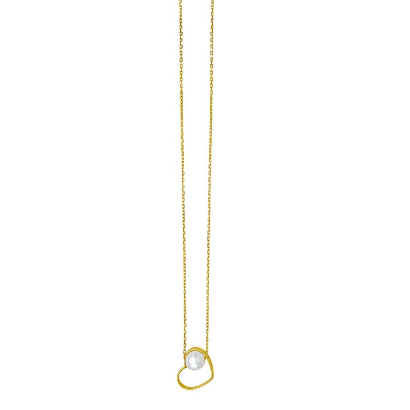 14K Pearl with Heart Necklace w/ Spring Clasp