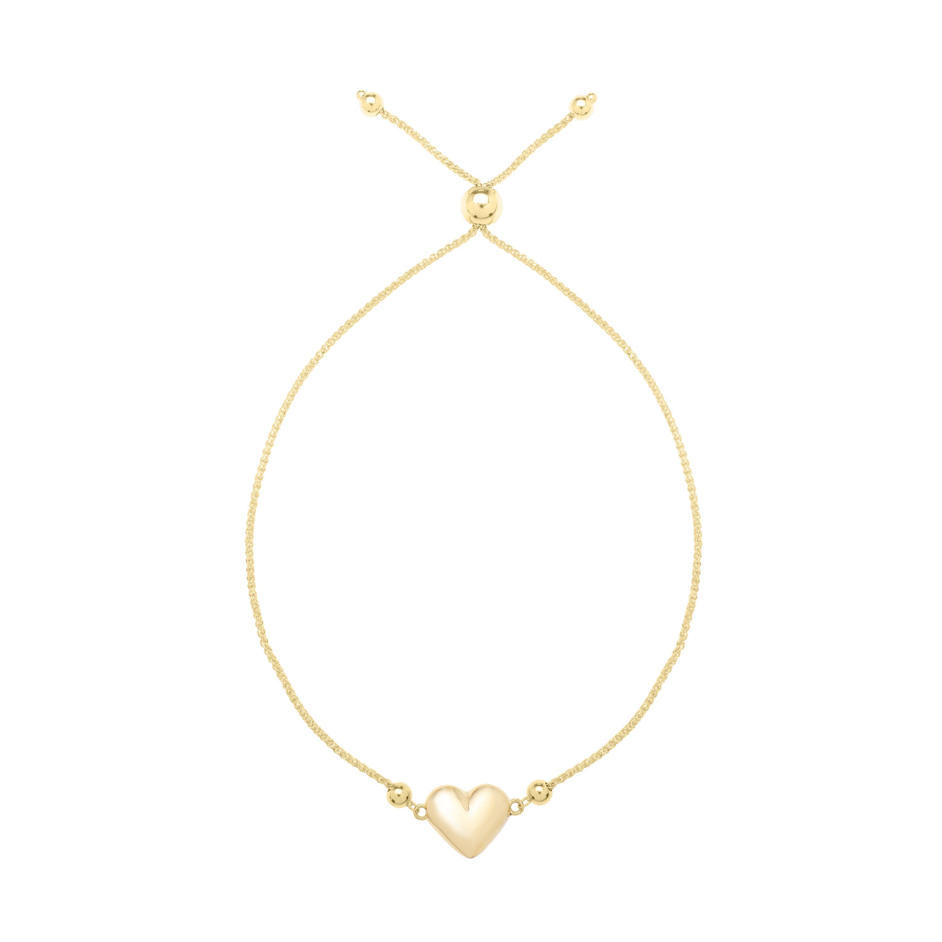 14K Yellow Gold Puffed Heart Bolo Bracelet
