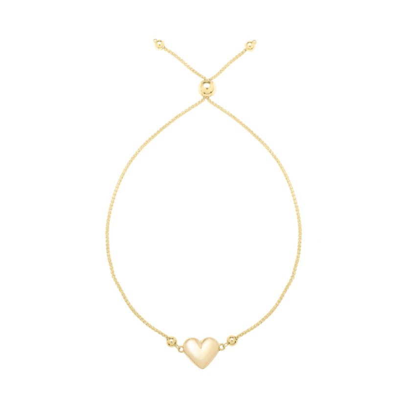 14K Yellow Gold Puffed Heart Bolo Bracelet