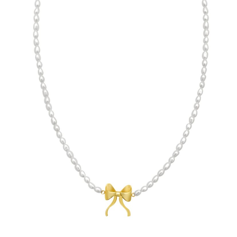 14K 18In Bowtie Elemant On Pearl Strand w/ Lobster Clasp-w/Ext