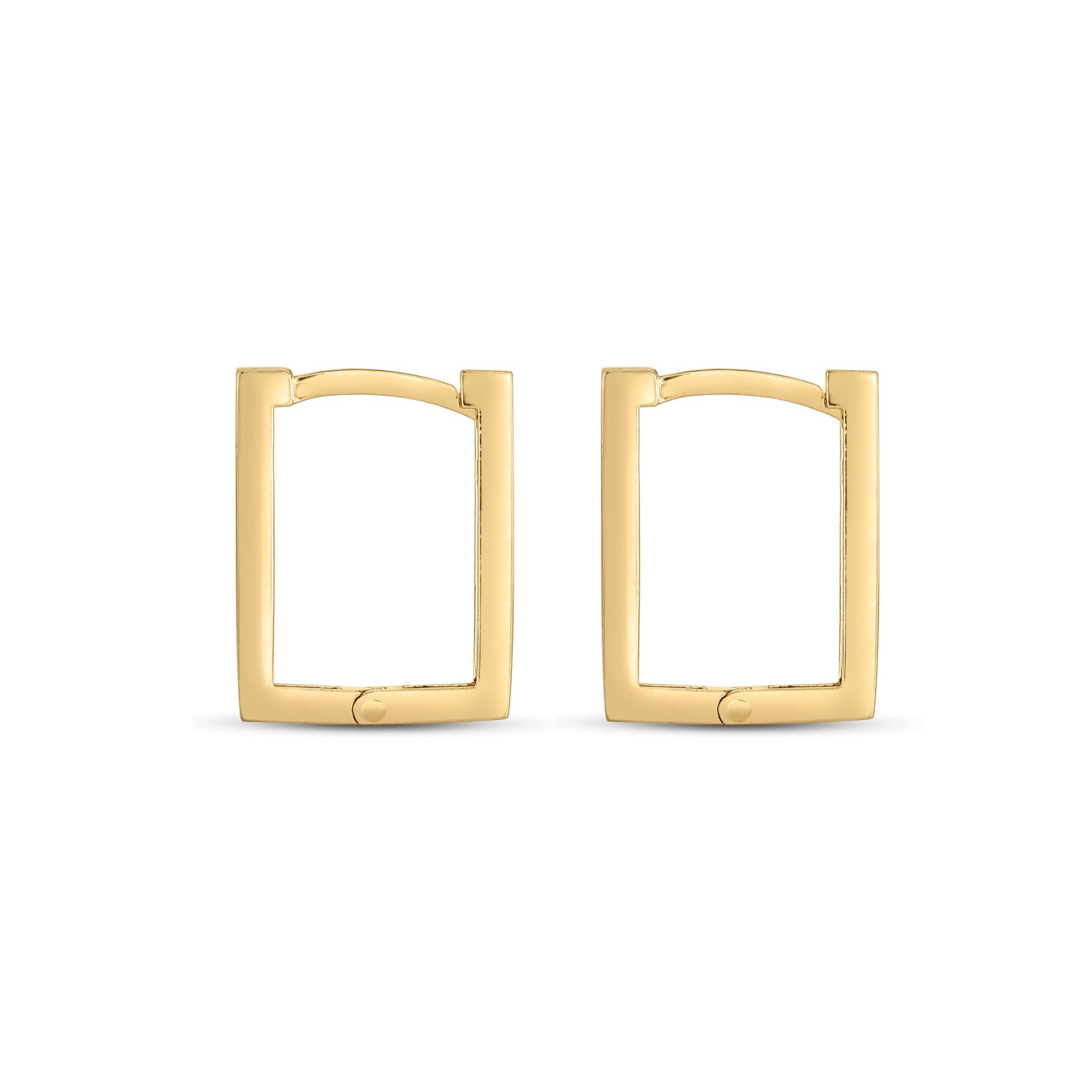14K Yellow Gold  Rectangle Huggie Earring