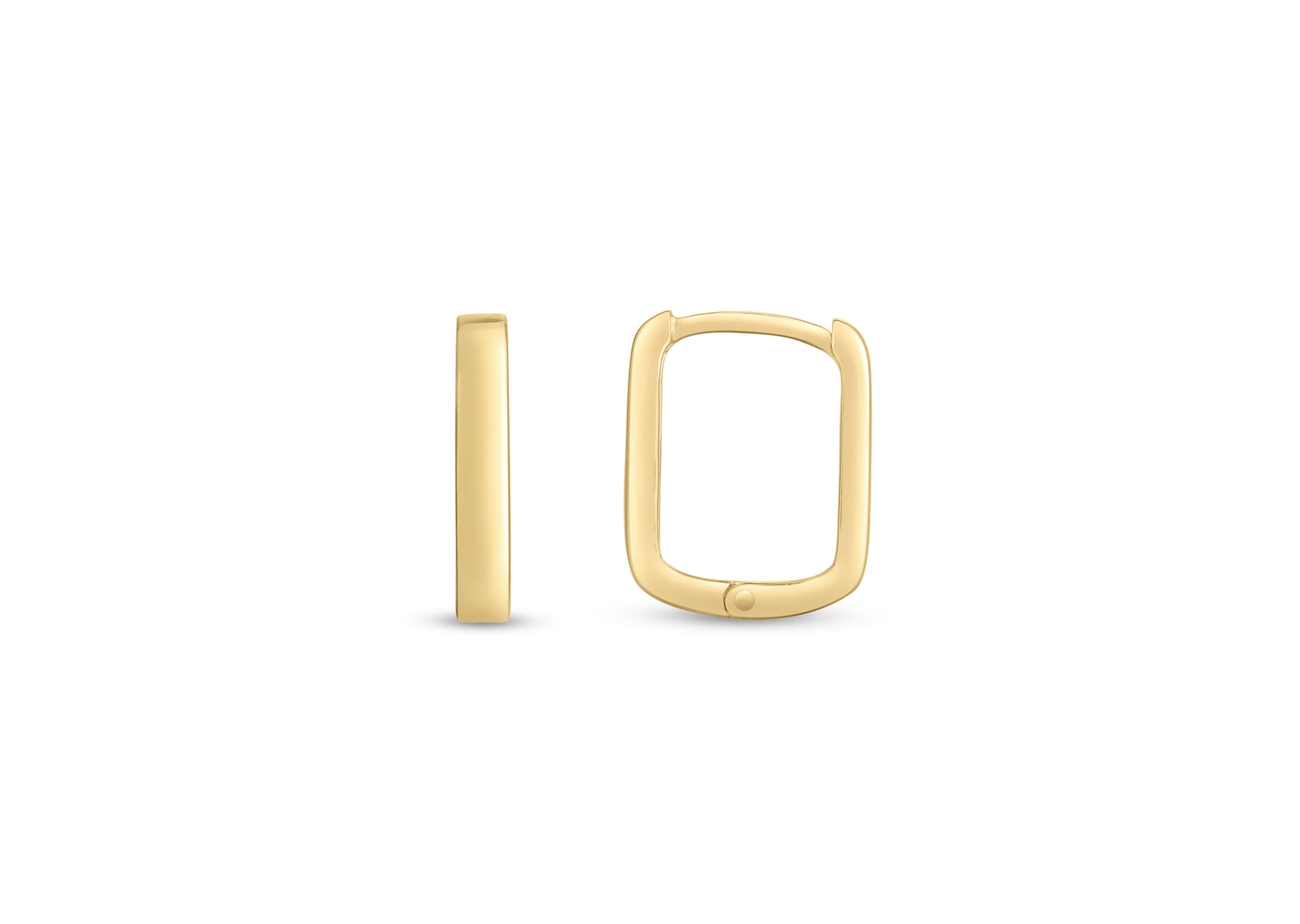 14K Yellow Gold  Square Huggie Earring