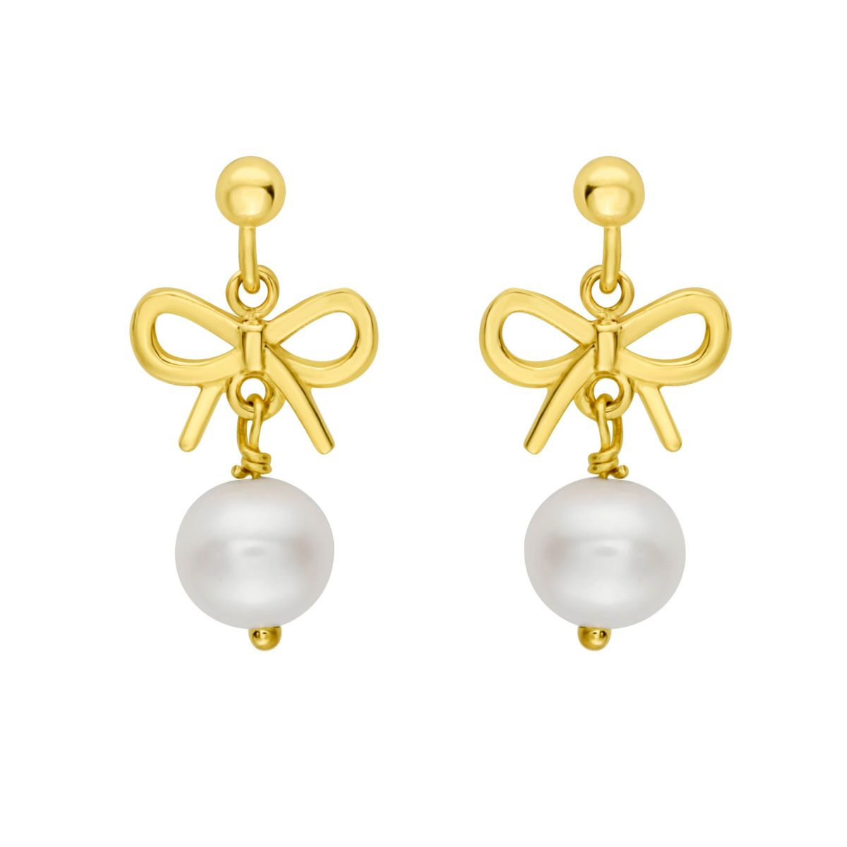 14K BowTie w/ Dangel Pearl Stud Earring w/ Push Back