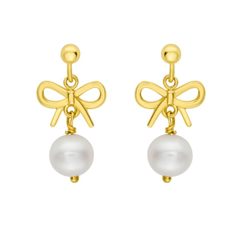 14K BowTie w/ Dangel Pearl Stud Earring w/ Push Back