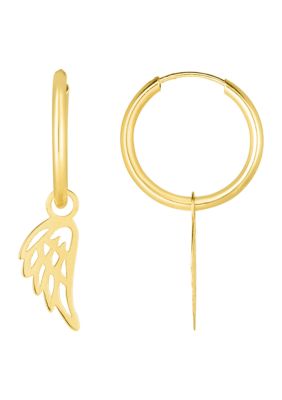 Belk & Co Endless Hoop Angel Wing Earrings, Yellow