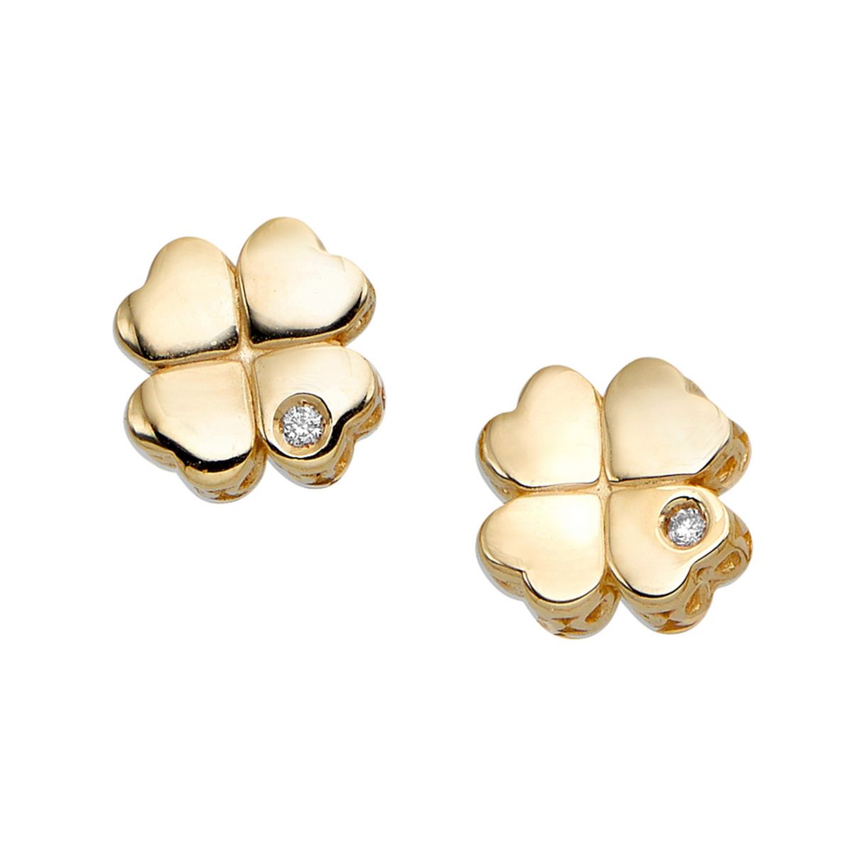 14Ky Clover Leaf Earring With 0.01Ct Dia