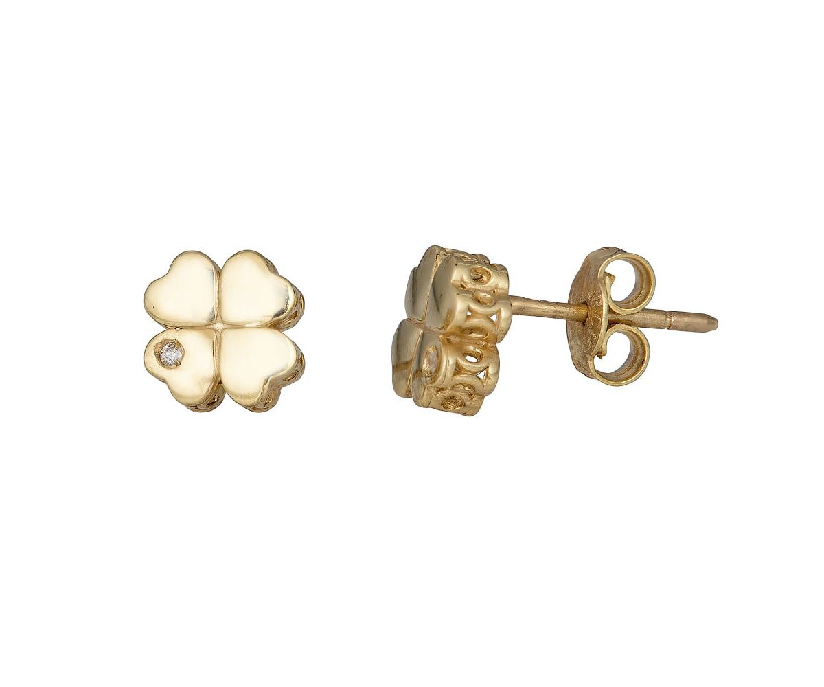 14Ky Clover Leaf Earring With 0.01Ct Dia