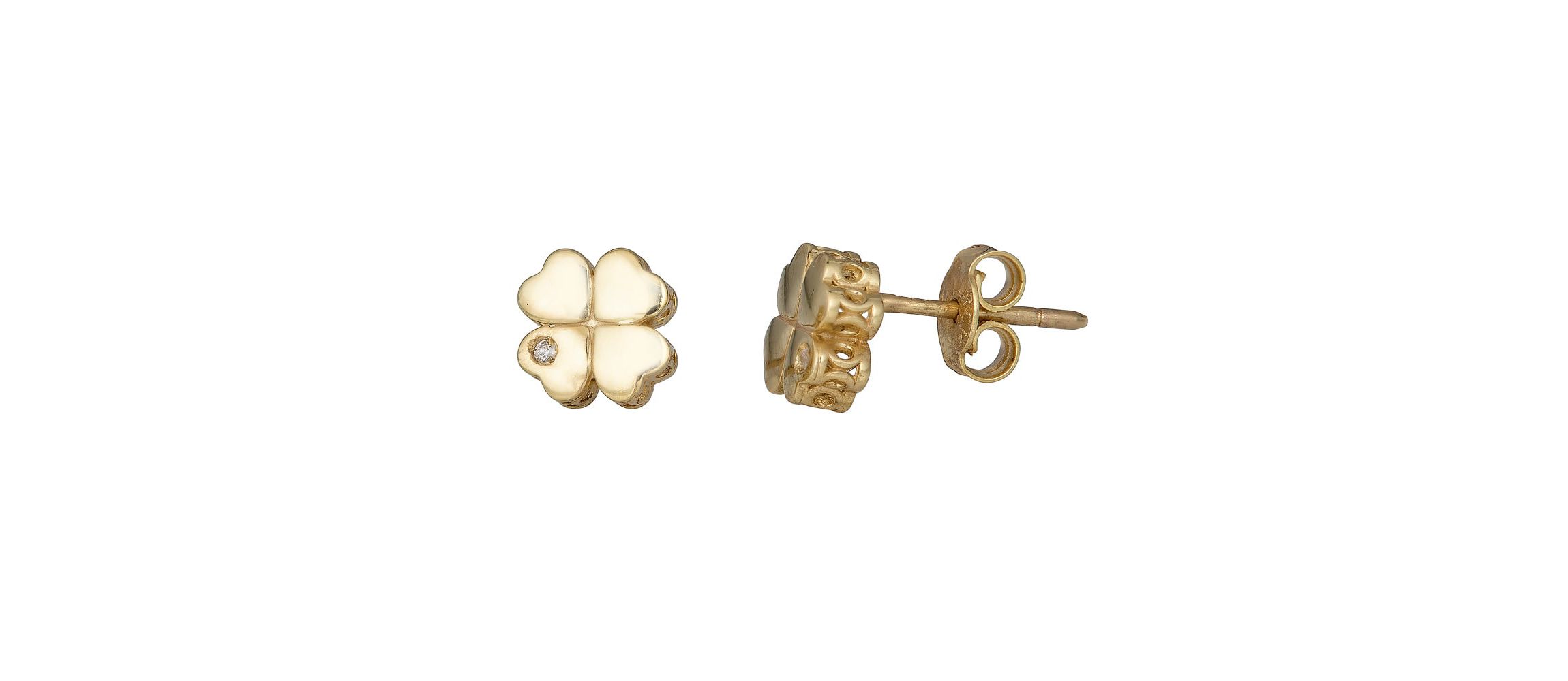 14Ky Clover Leaf Earring With 0.01Ct Dia