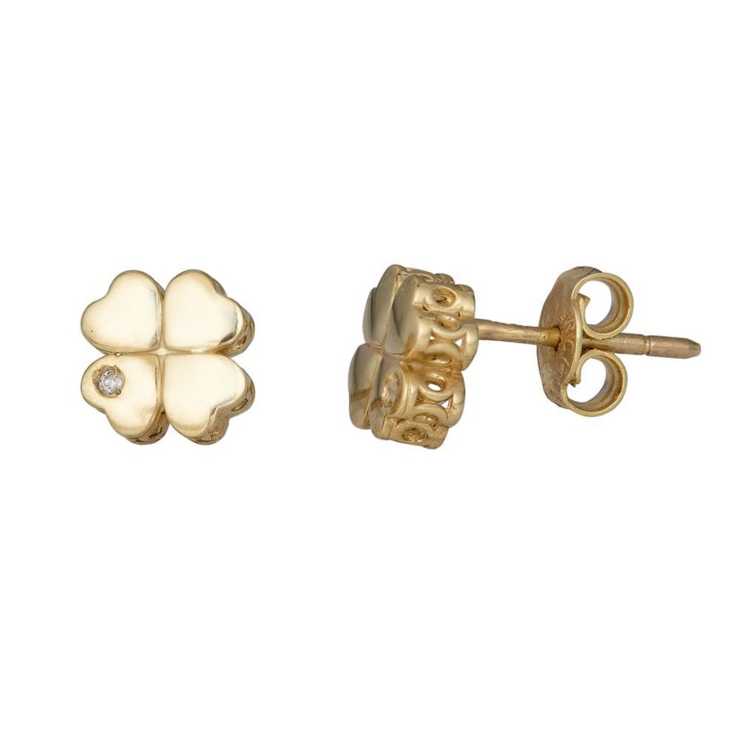 14Ky Clover Leaf Earring With 0.01Ct Dia