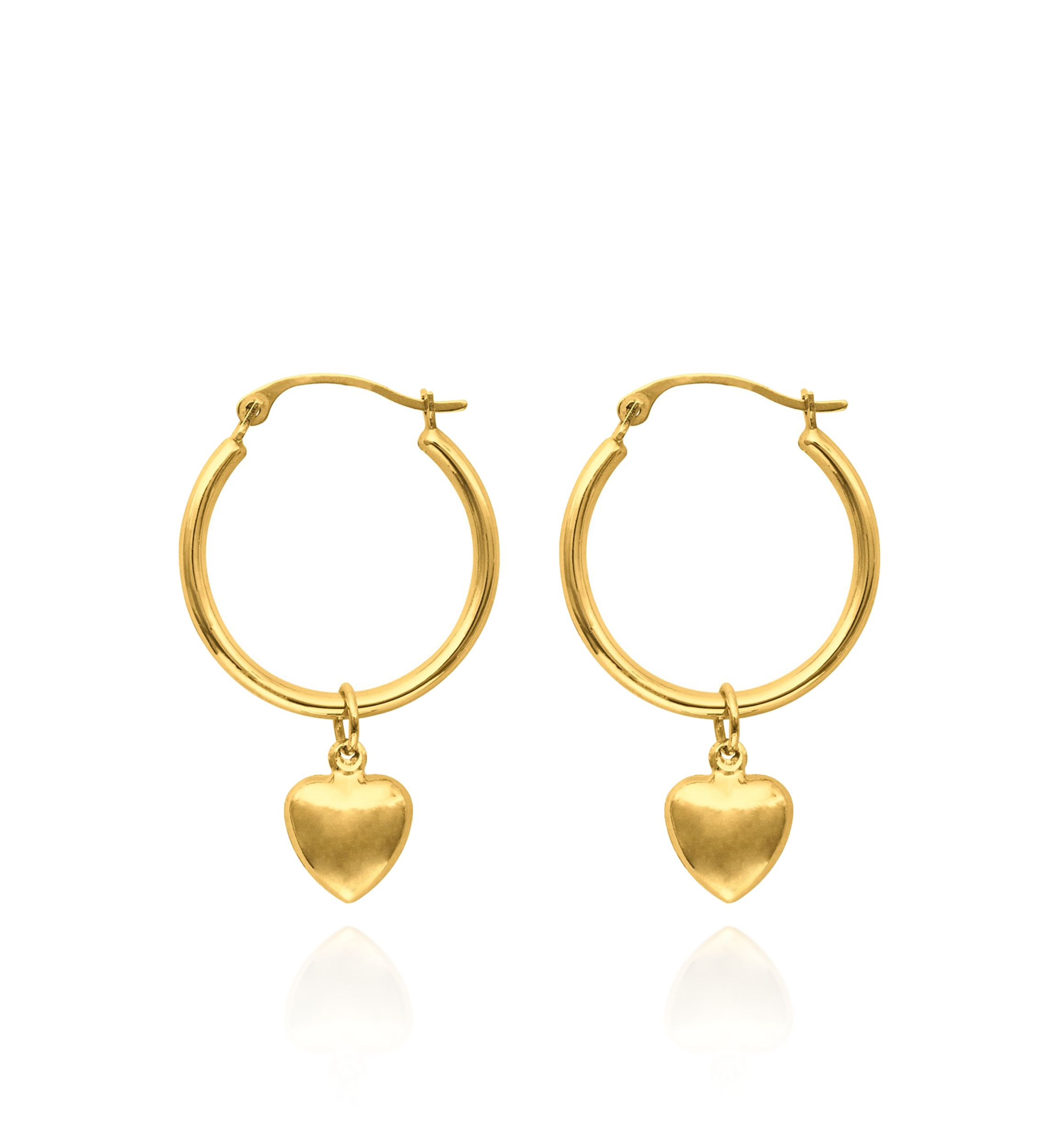 14k Yellow Gold Heart Hoop Earrings