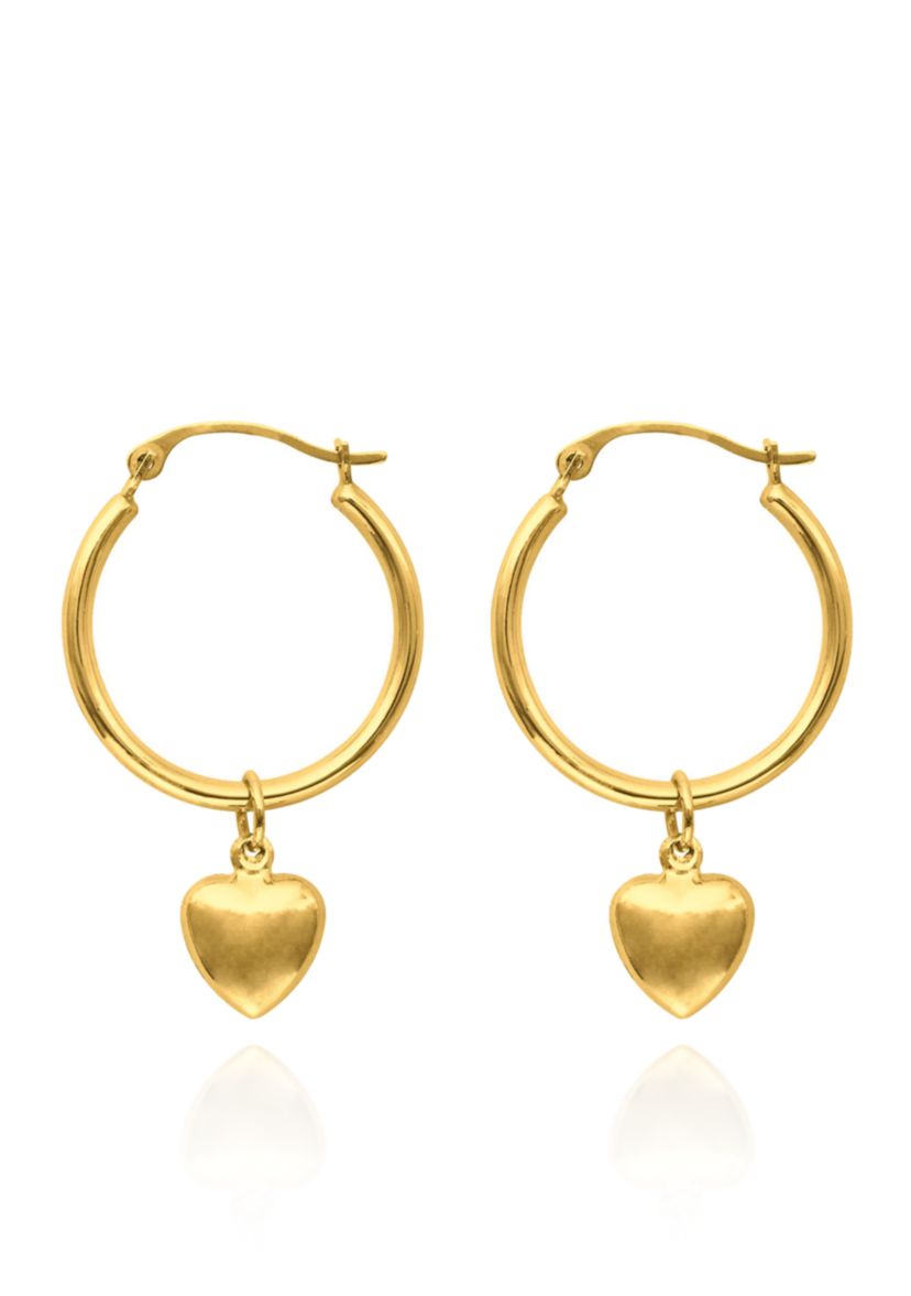 14k Yellow Gold Heart Hoop Earrings