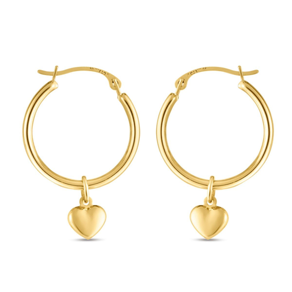 14K Yellow Gold Heart Round Hoop Earring