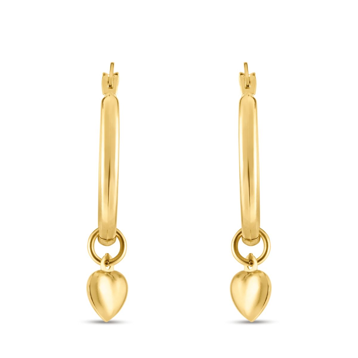 14K Yellow Gold Heart Round Hoop Earring