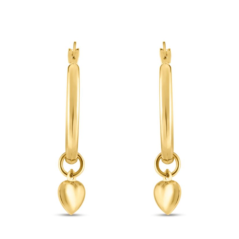 14K Yellow Gold Heart Round Hoop Earring