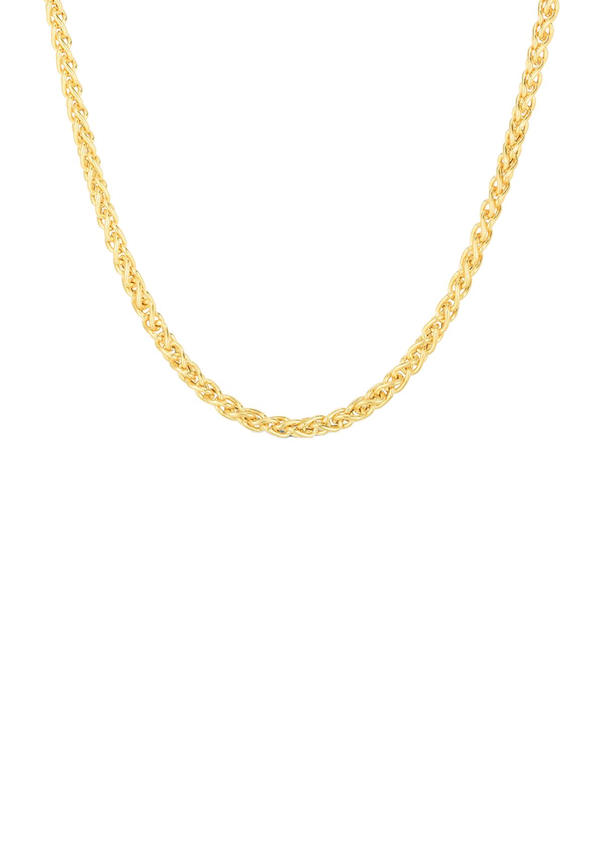Mens 22 Inch 14k Gold Round Diamond Cut Wheat Necklace