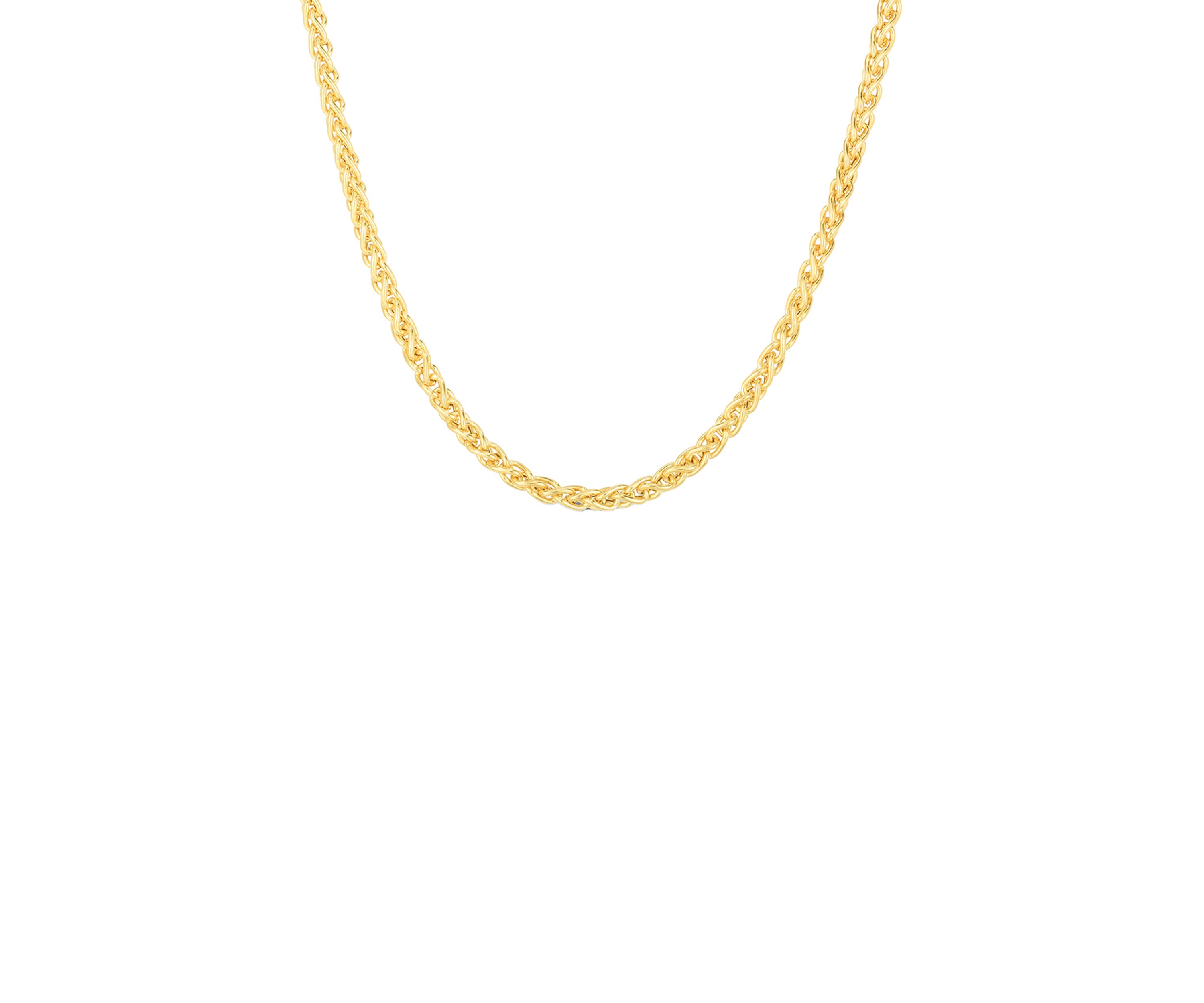 Mens 22 Inch 14k Gold Round Diamond Cut Wheat Necklace