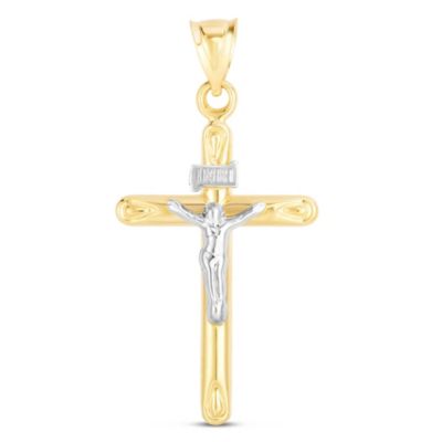 14K Two Tone Figurine Cross Pendant