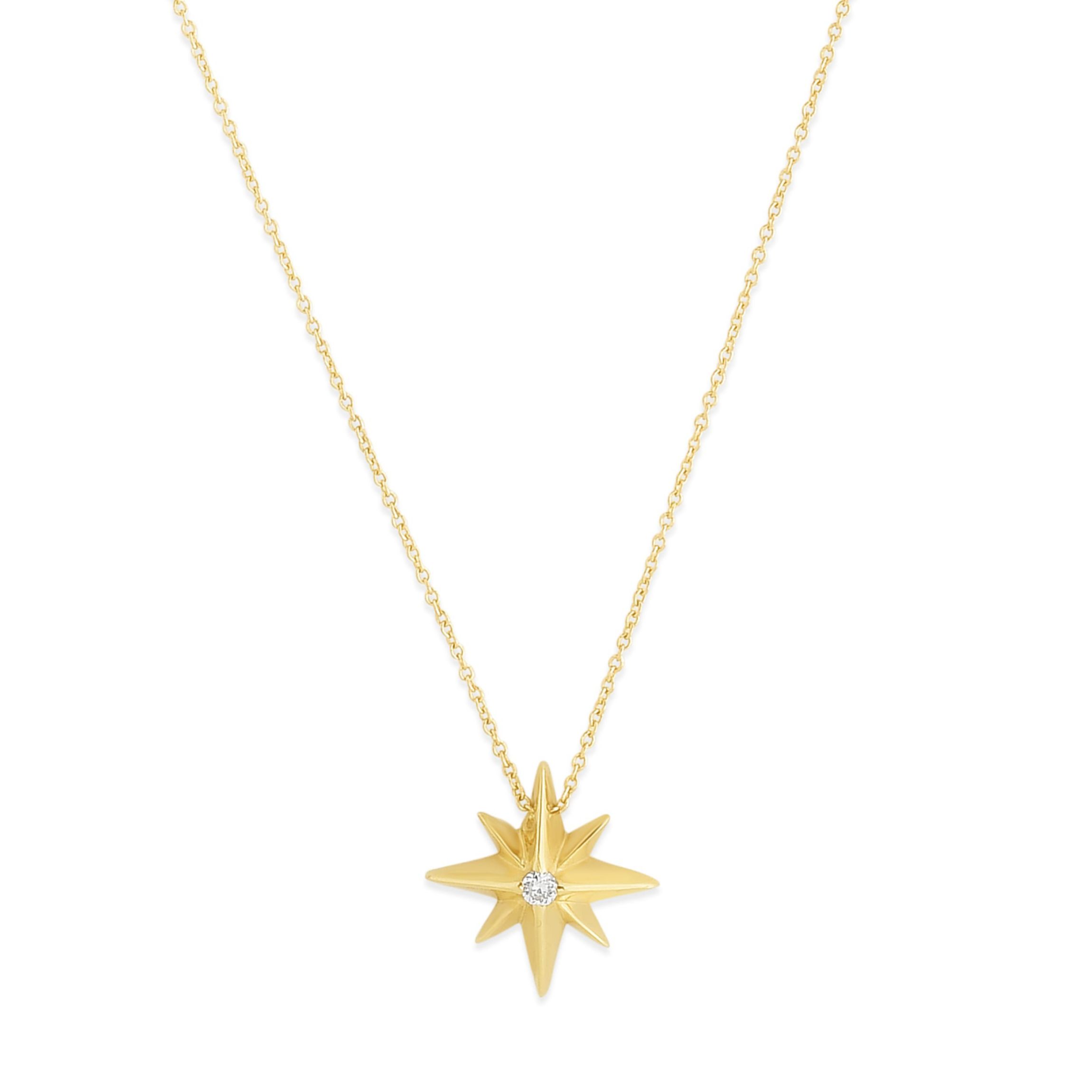 14K Yellow Gold  North Star Necklace With Diamond