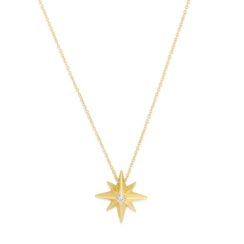 14K Yellow Gold  North Star Necklace With Diamond