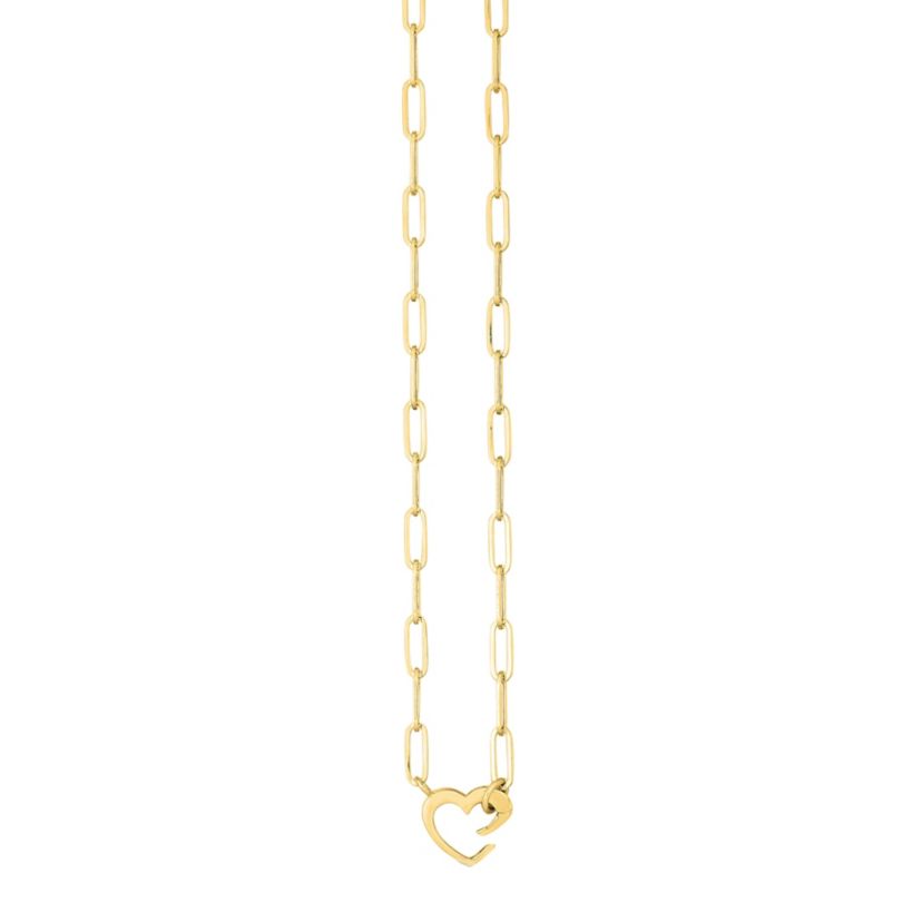 14K Yellow Gold  Paperclip Heart Necklace