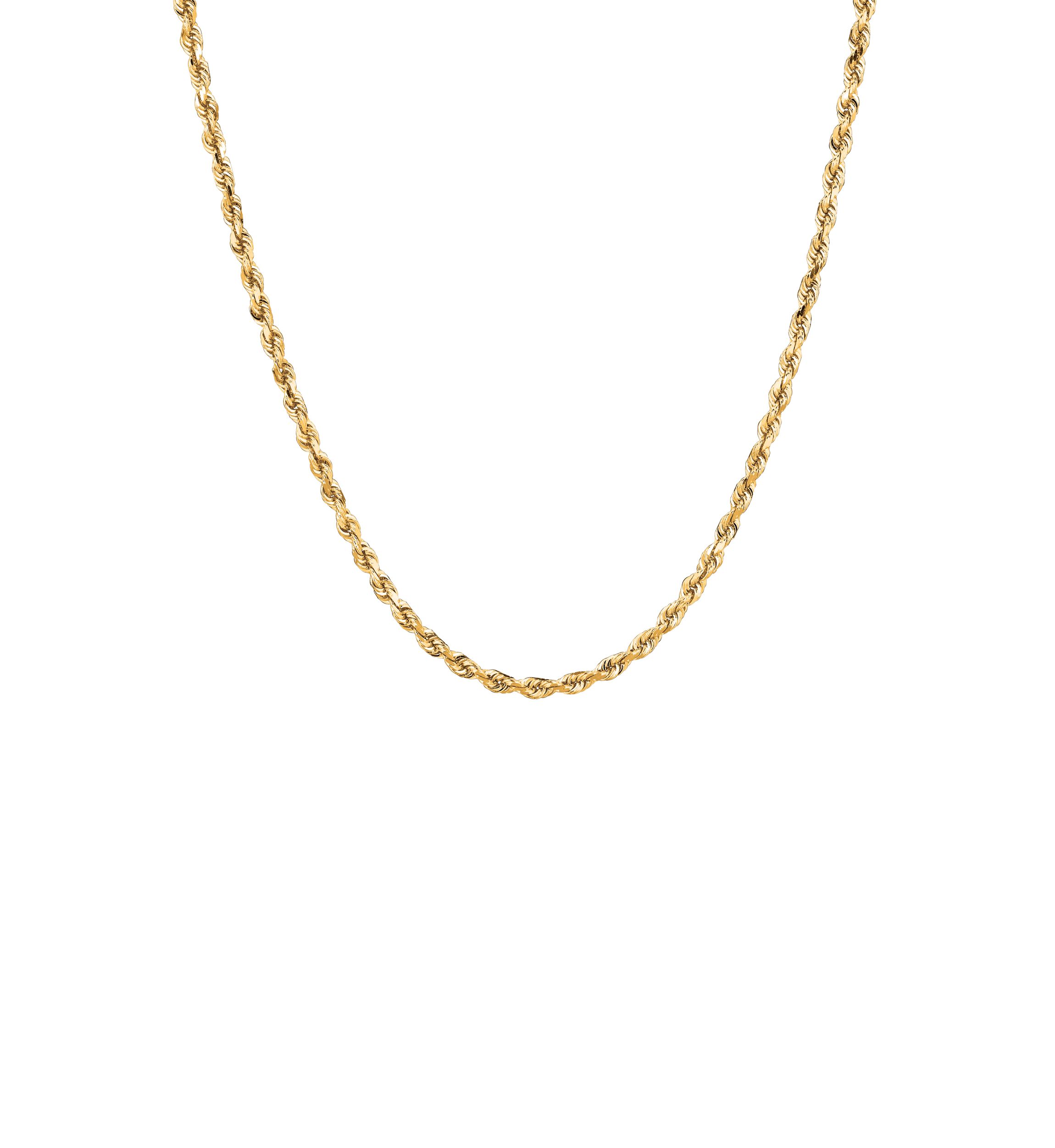 Solid Rope Chain Necklace in 14k Yellow Gold