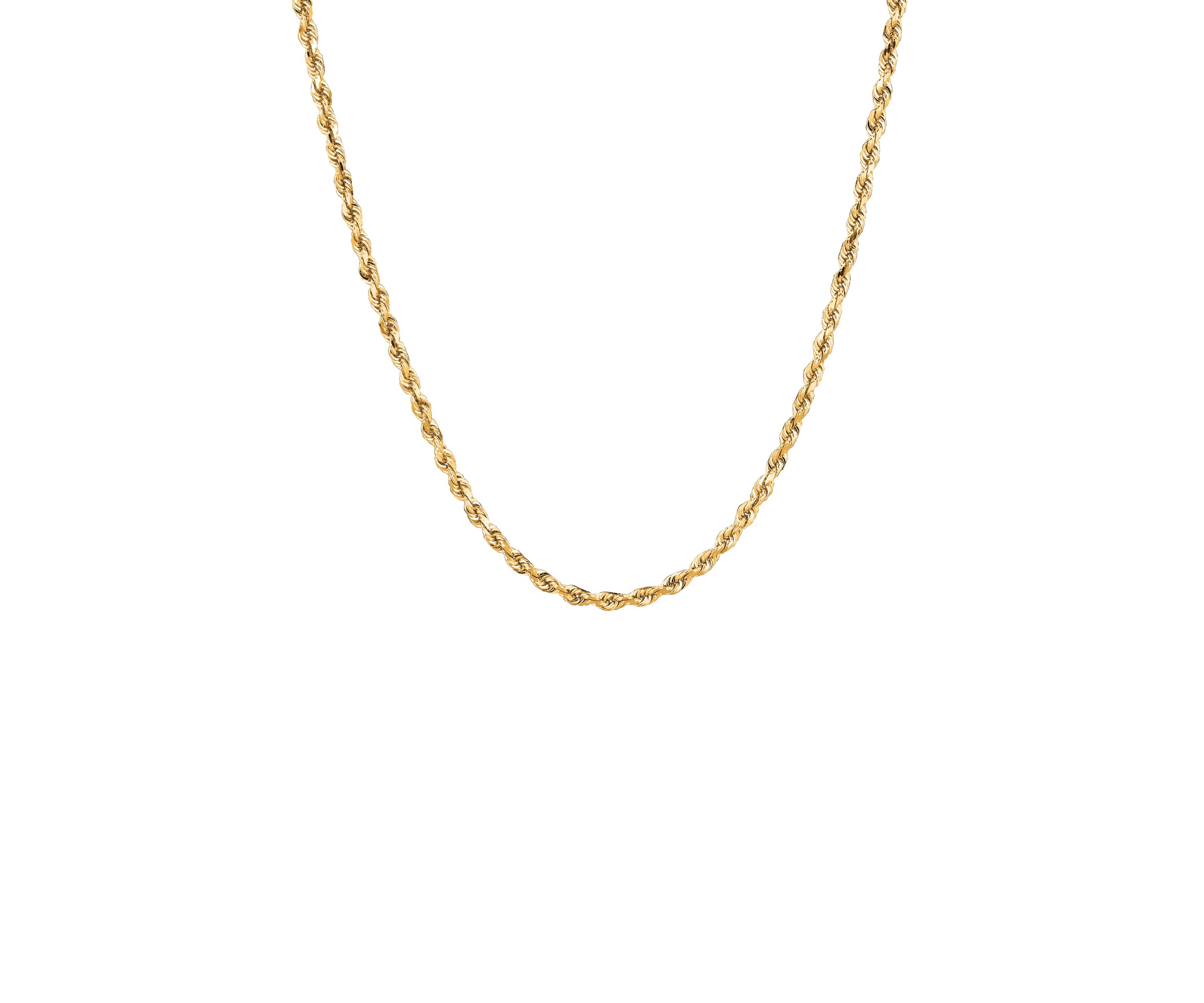 Solid Rope Chain Necklace in 14k Yellow Gold