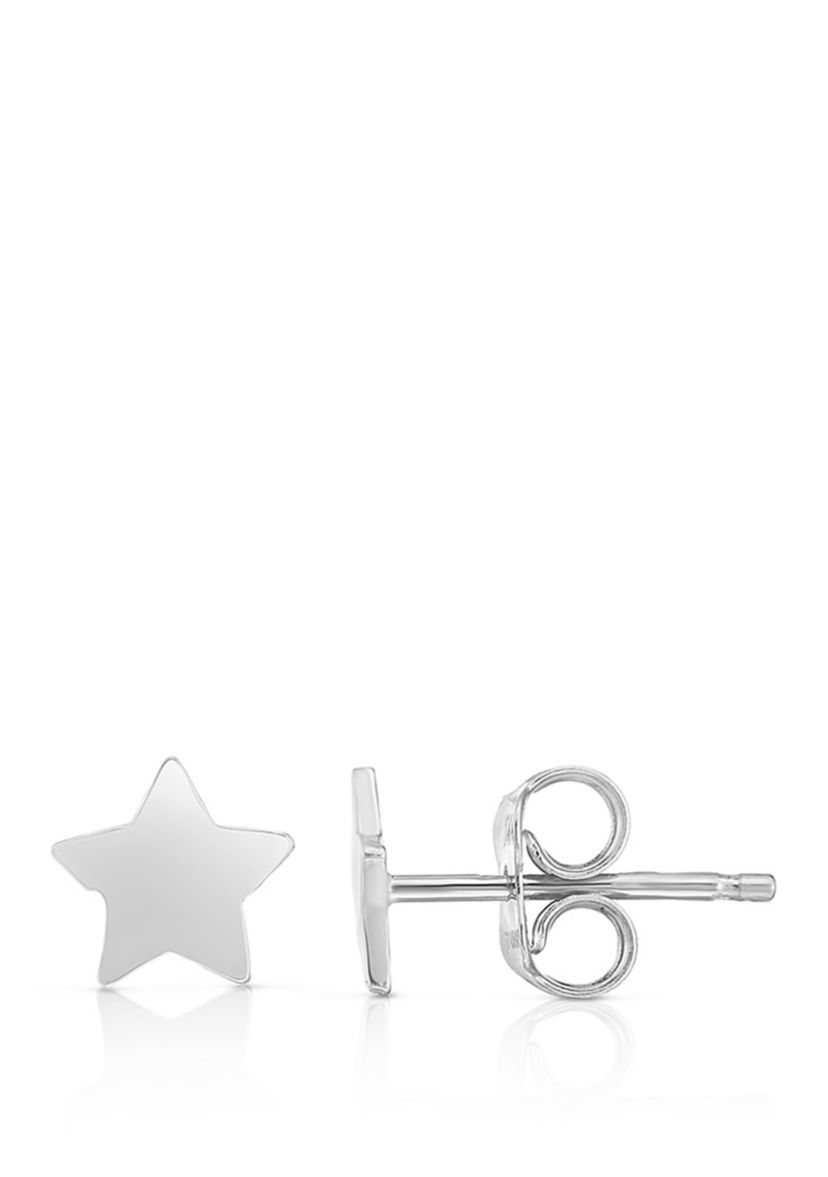 Star Post Earrings in 14K White Gold